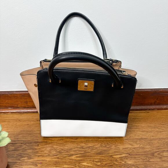 Melie Bianco Handbags - Melie Bianco White Tan & Black Vegan Leather Crossbody Bag